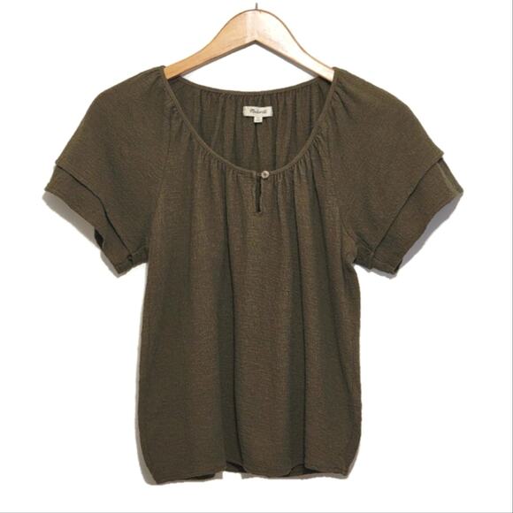 Madewell Texture & Thread Scoop Neck Short Sleeve Green Top Chic Casual  XS - Picture 2 of 12